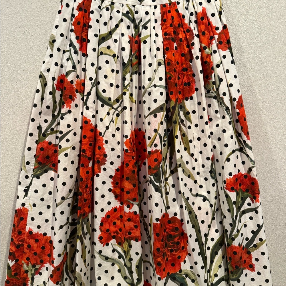 Dolce & Gabbana Red Floral and Black Polka Dot A-Line Skirt